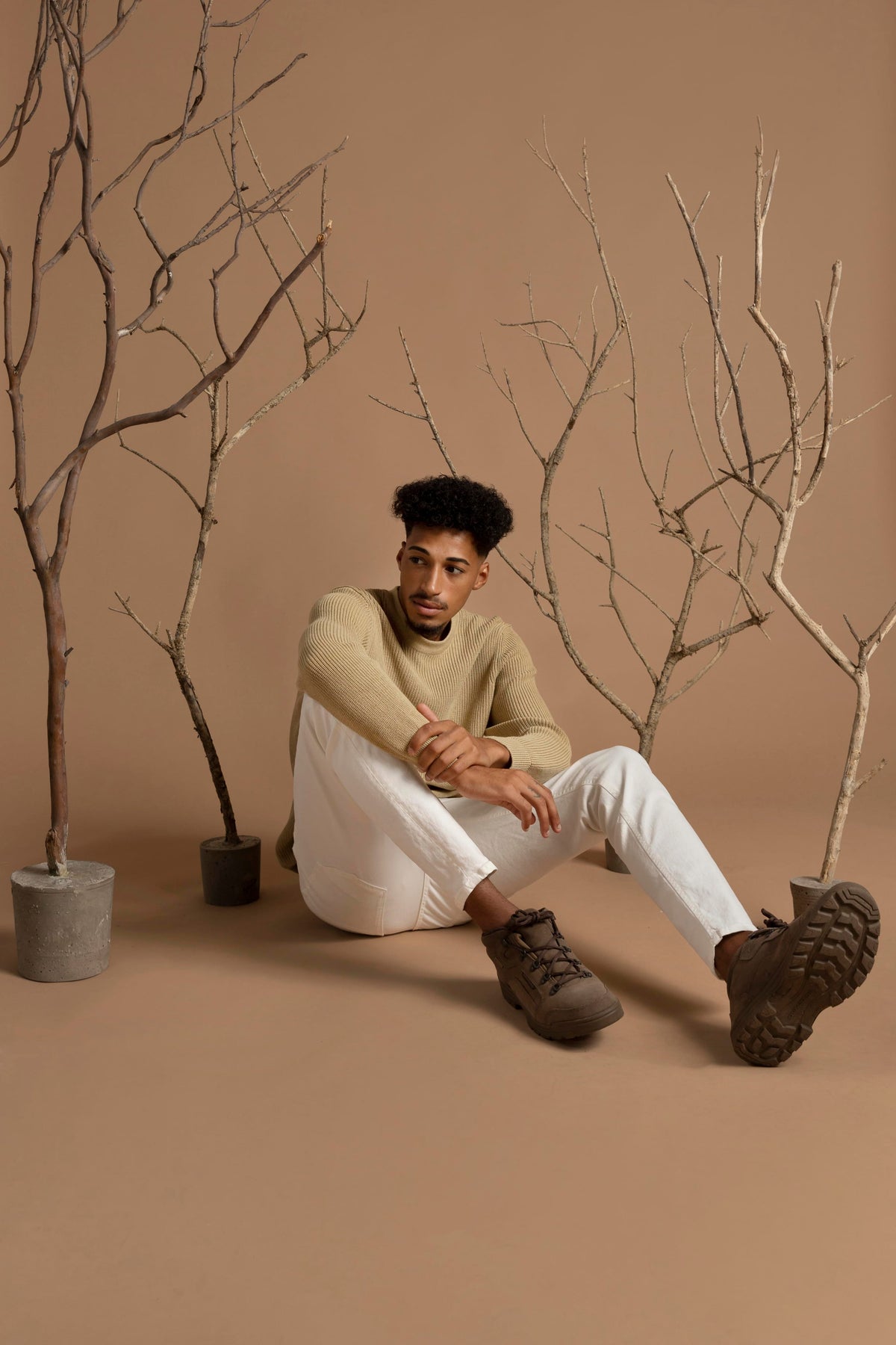 Textured Knit Sweater & White Pants Outfit