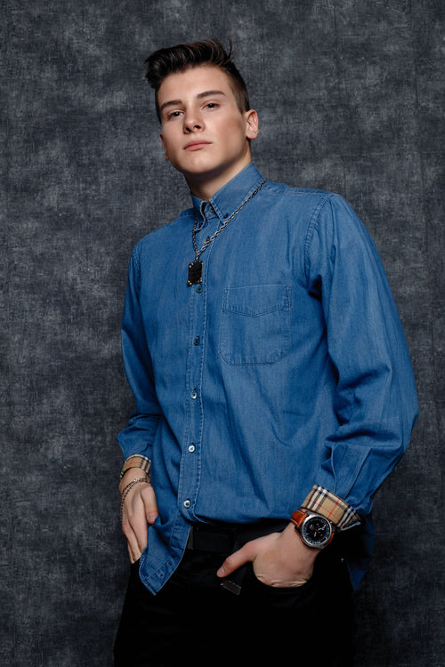 Mens blue denim shirt