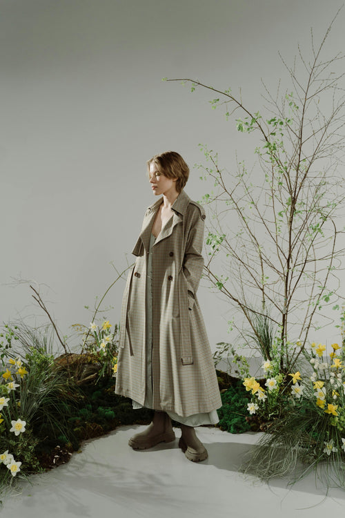 Classic Plaid Trench Coat with Belt