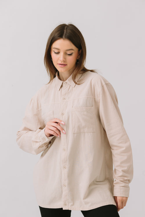 Women's Beige Casual Full Sleeve Shirt