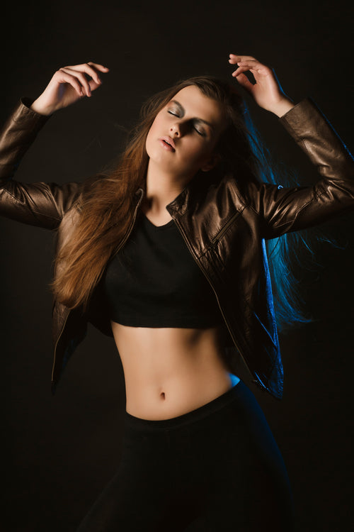 Womens black leather jacket