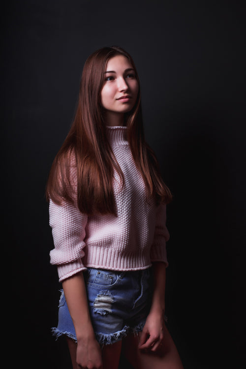 Womens light pink knitted long sleeved sweater