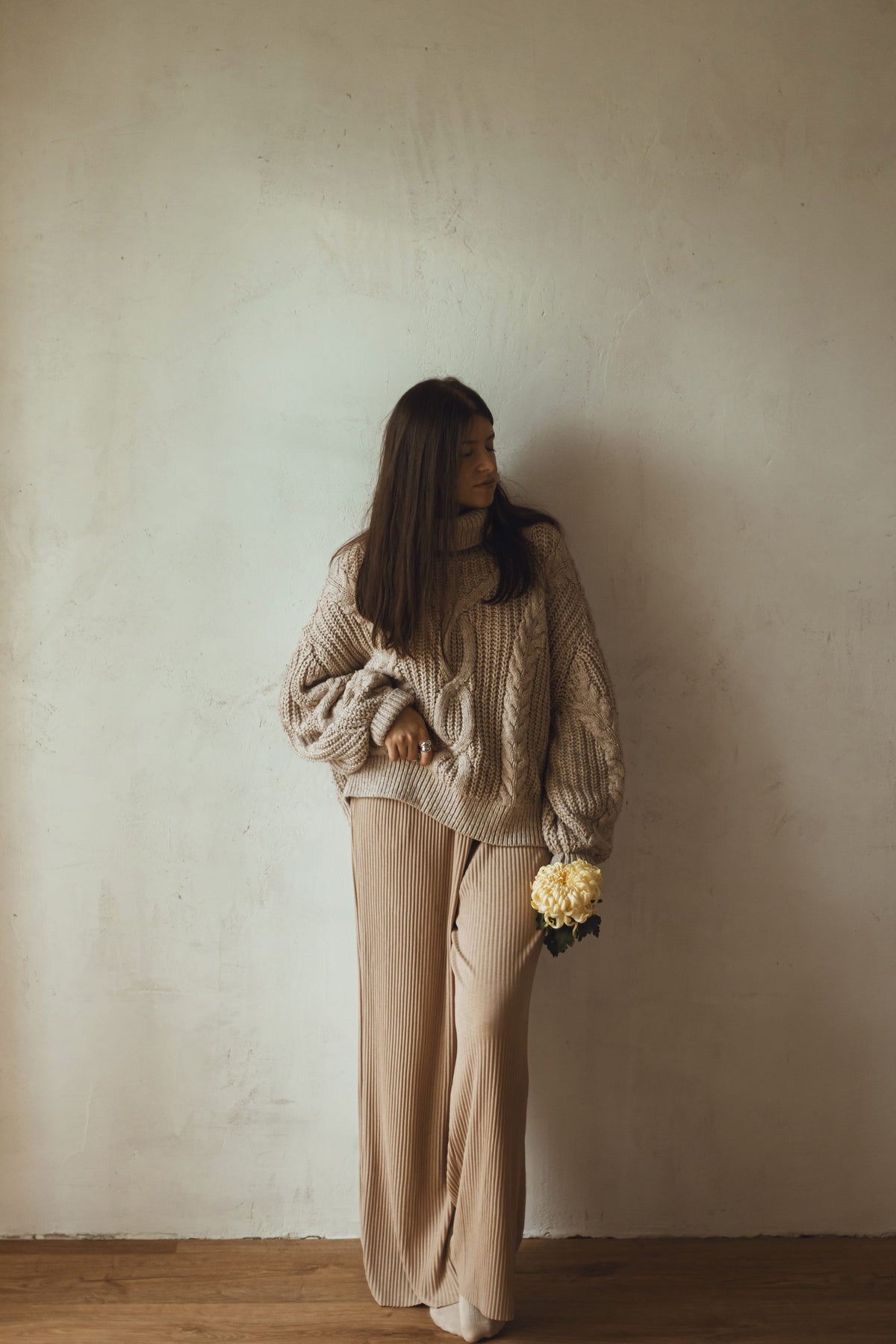 Cozy Cable Knit Sweater & Ribbed Pants Set