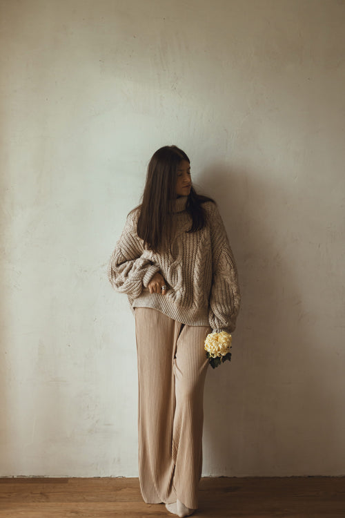 Cozy Cable Knit Sweater & Ribbed Pants Set