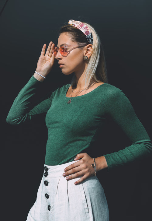 Womens long sleeved dark green top