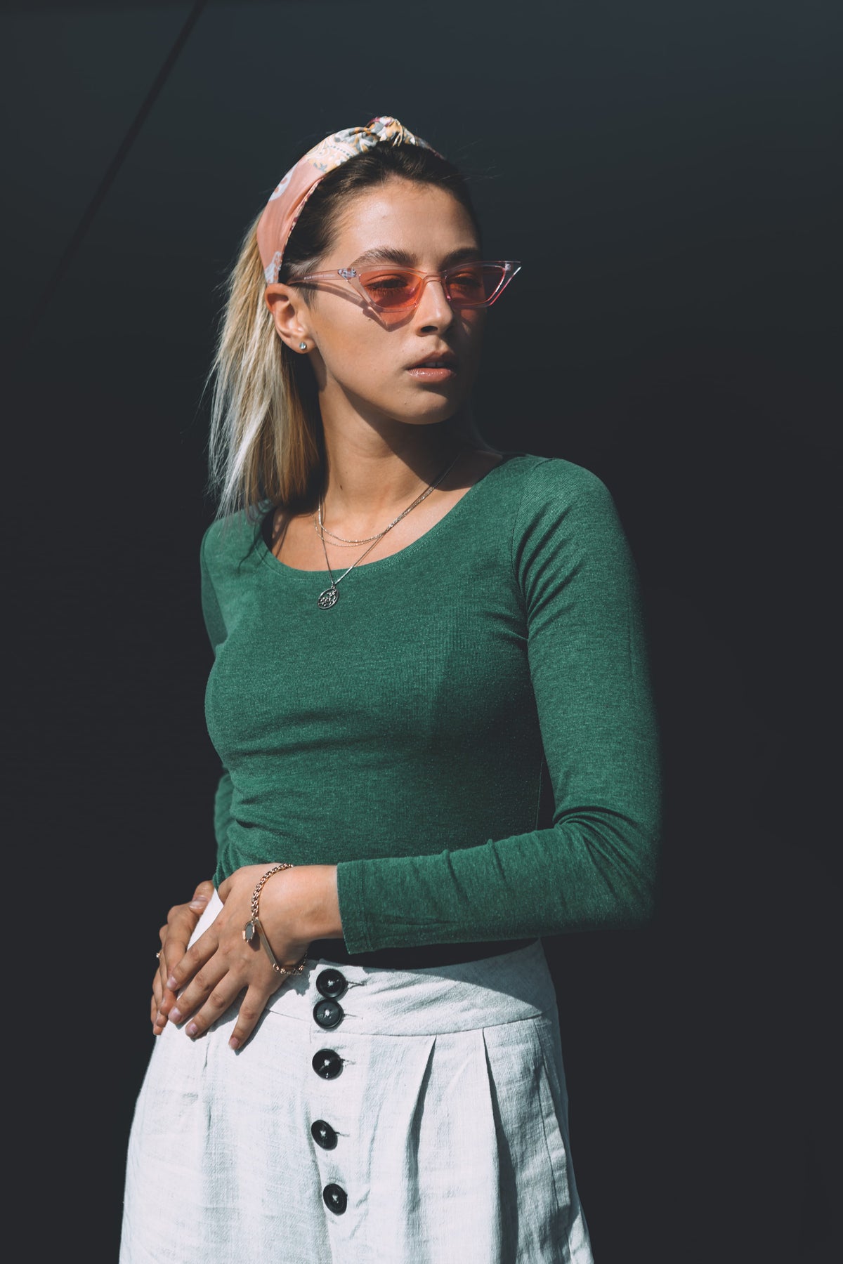 Womens long sleeved dark green top