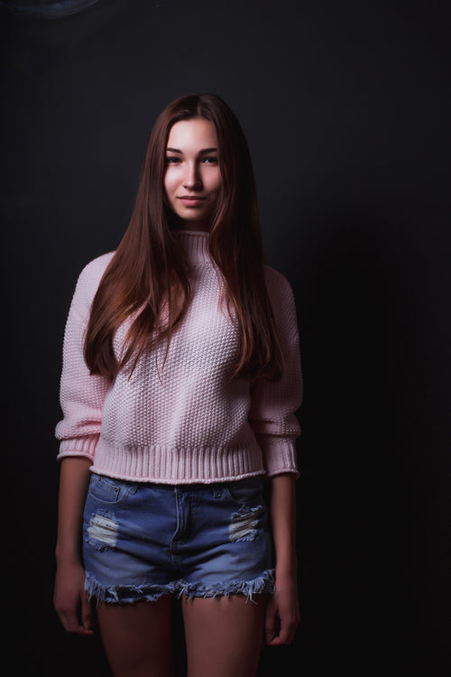 Womens light pink knitted long sleeved sweater