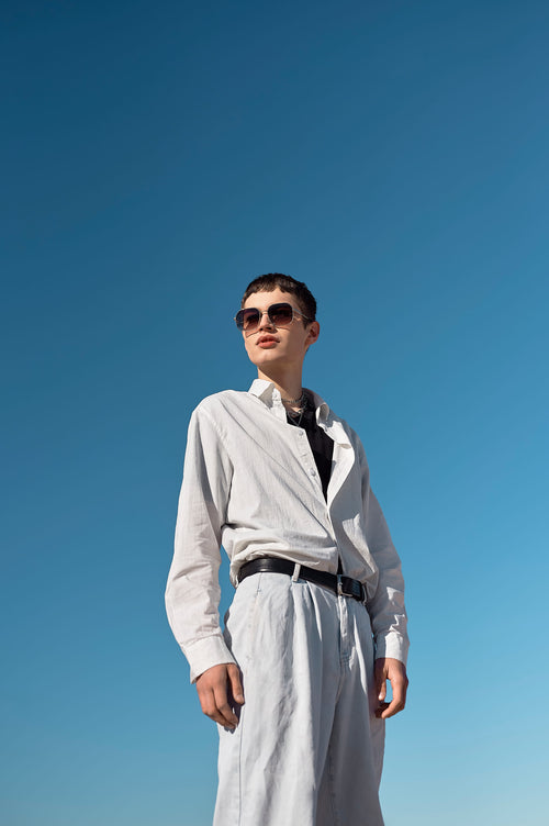 White Tailored Shirt & Wide-Leg Pants Ensemble