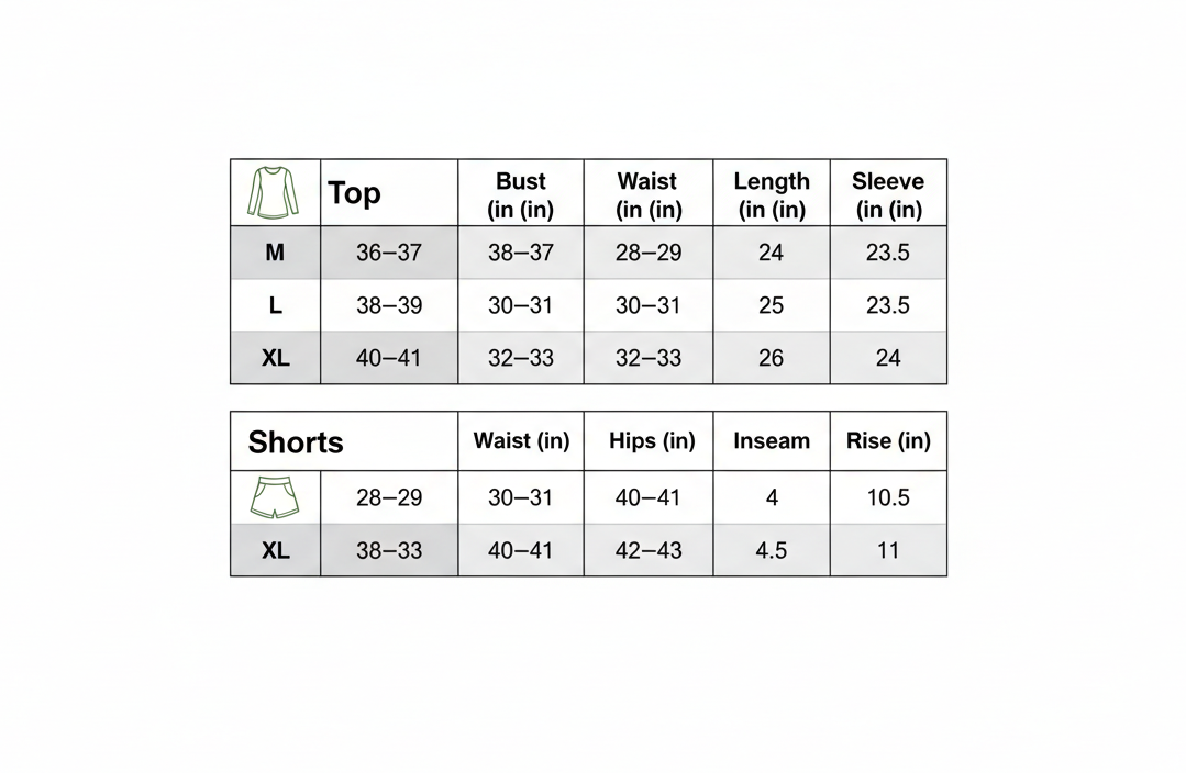 Compact Top & Shorts Size Chart