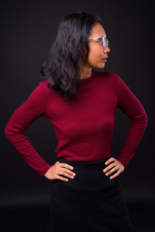 Womens long sleeved ribbed turtleneck sweater