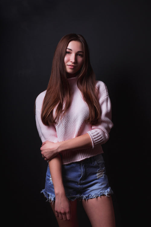 Womens light pink knitted long sleeved sweater