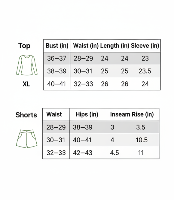 Mobile Top & Shorts Size Chart